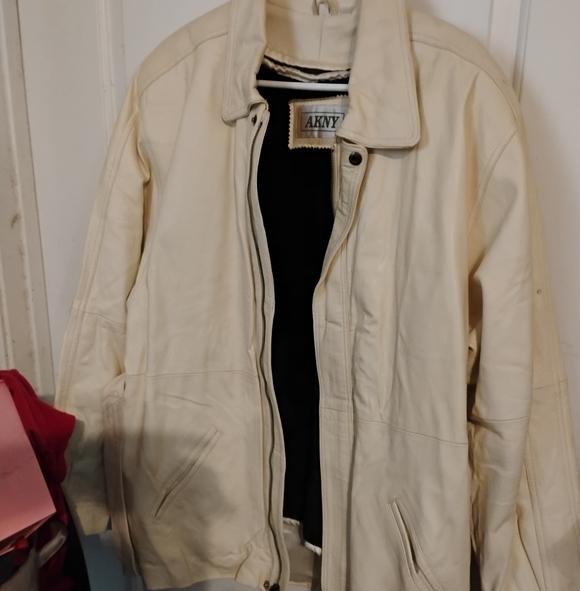 Unisex Cream Leather Jacket - Picture 1 of 7